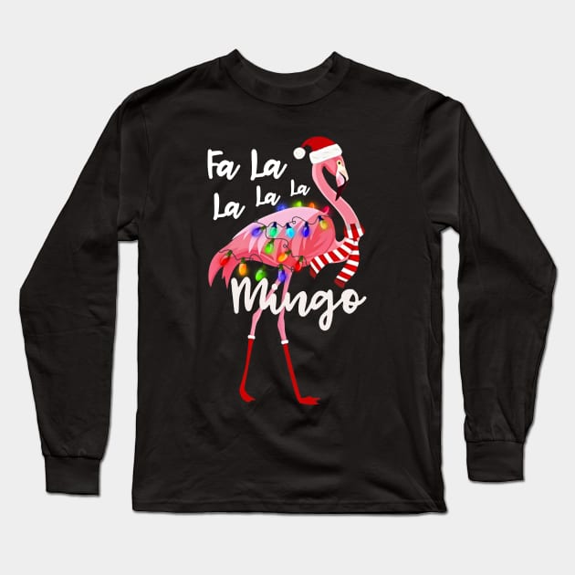 Fa La La La La Mingo Santa Flamingo With Christmas Lights Long Sleeve T-Shirt by TeeAbe